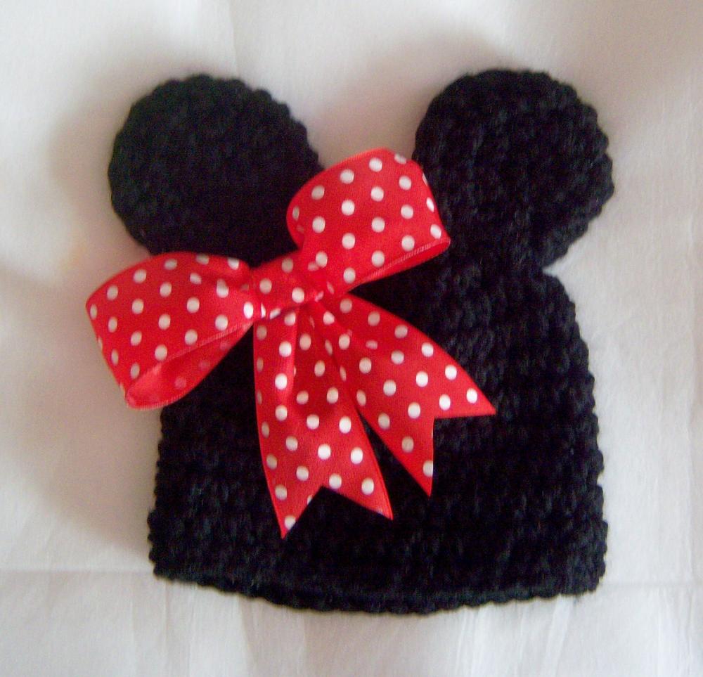 Adorable Newborn 0 - 3 Months Mouse Baby Hat With Or Without Red Polka Dot Bow Photo Prop