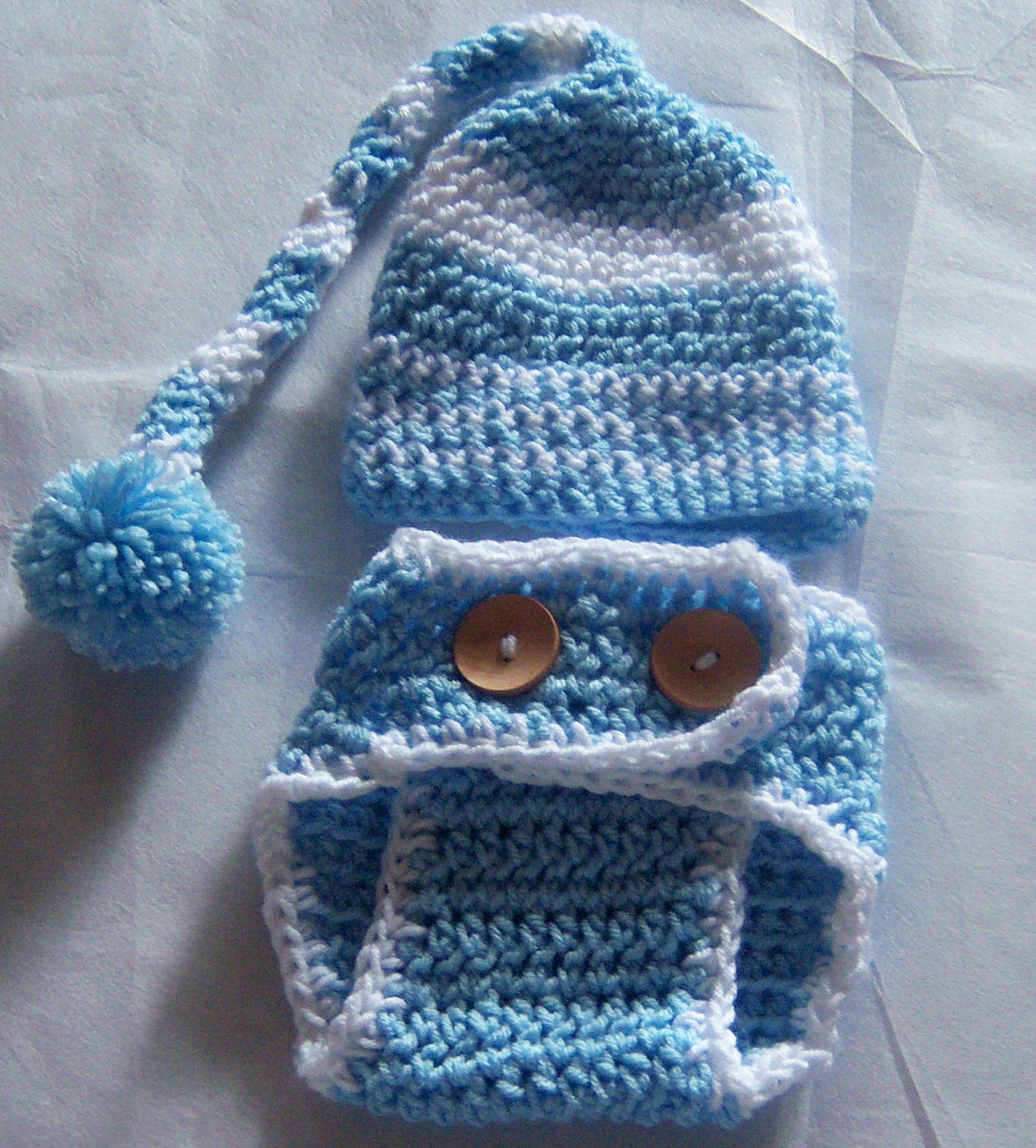 Newborn Baby Blue And White Elf Hat With Matching Diaper Cover Photo ...